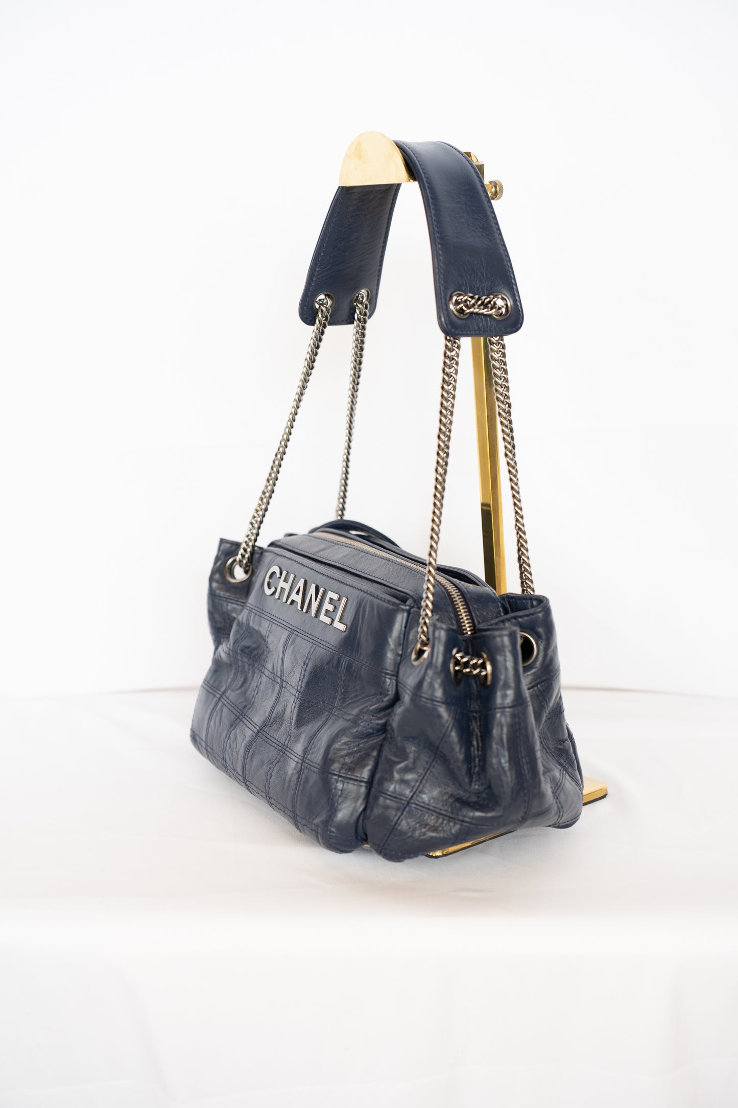 Chanel Navy LAX Accordion Shoulder Bag