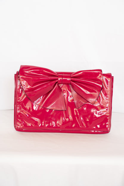 Valentino Magenta Bow Crossbody Clutch w/ Gold Chain
