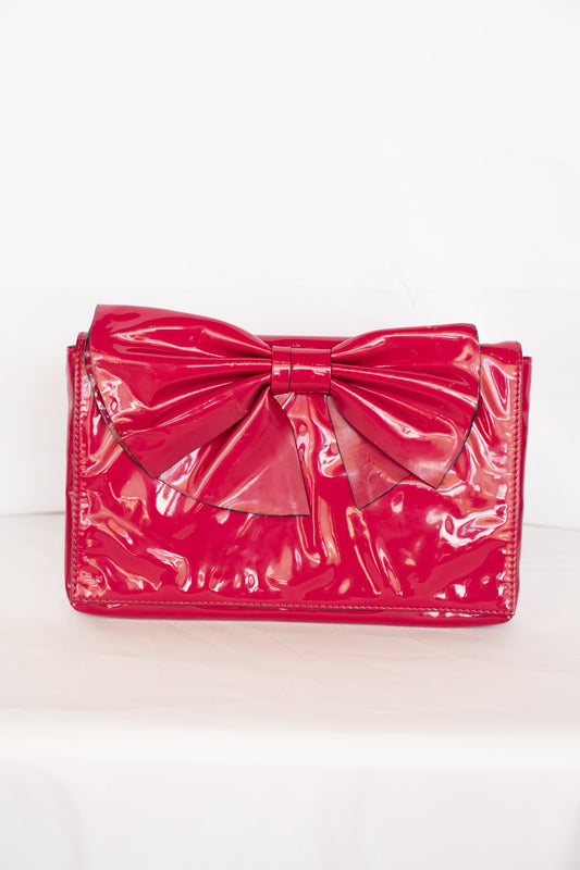 Valentino Magenta Bow Crossbody Clutch w/ Gold Chain