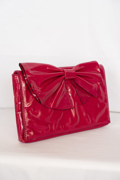 Valentino Magenta Bow Crossbody Clutch w/ Gold Chain