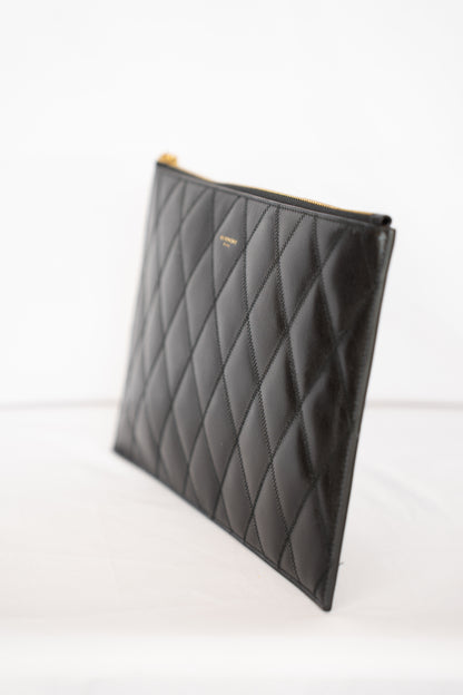 Givenchy Black Leather Quilted Clutch Zipper Pouch