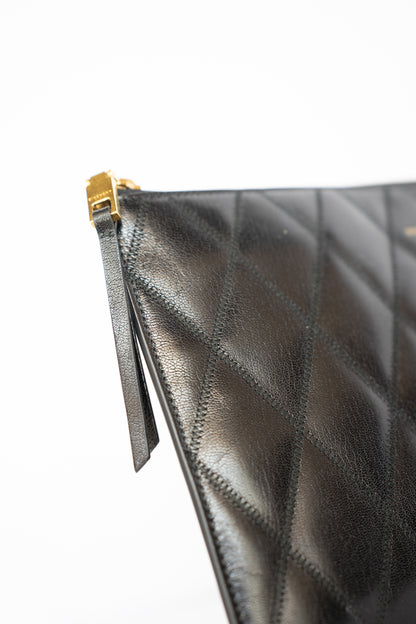 Givenchy Black Leather Quilted Clutch Zipper Pouch
