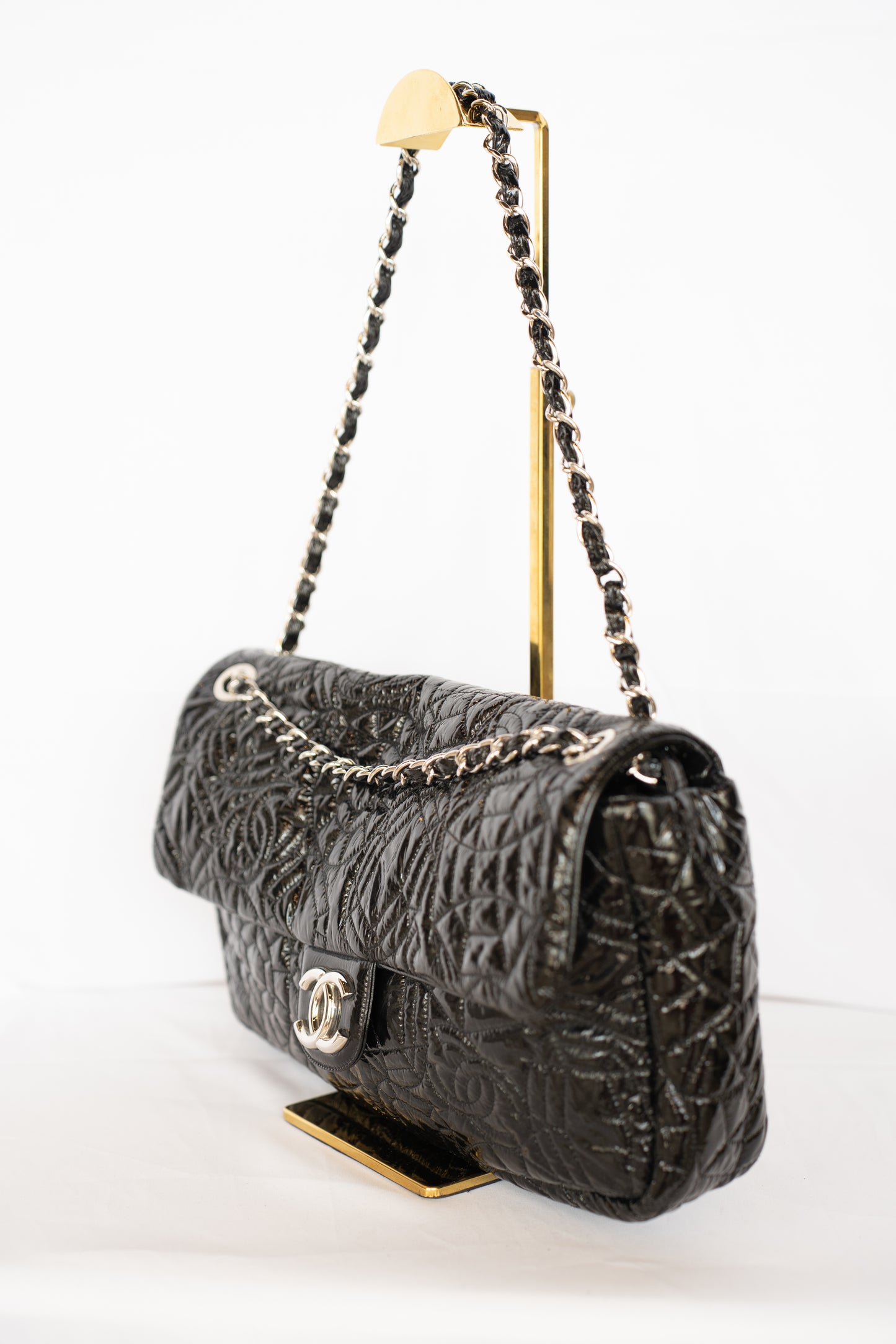 Chanel Black Patent Leather Rock in Moscou Flap Bag