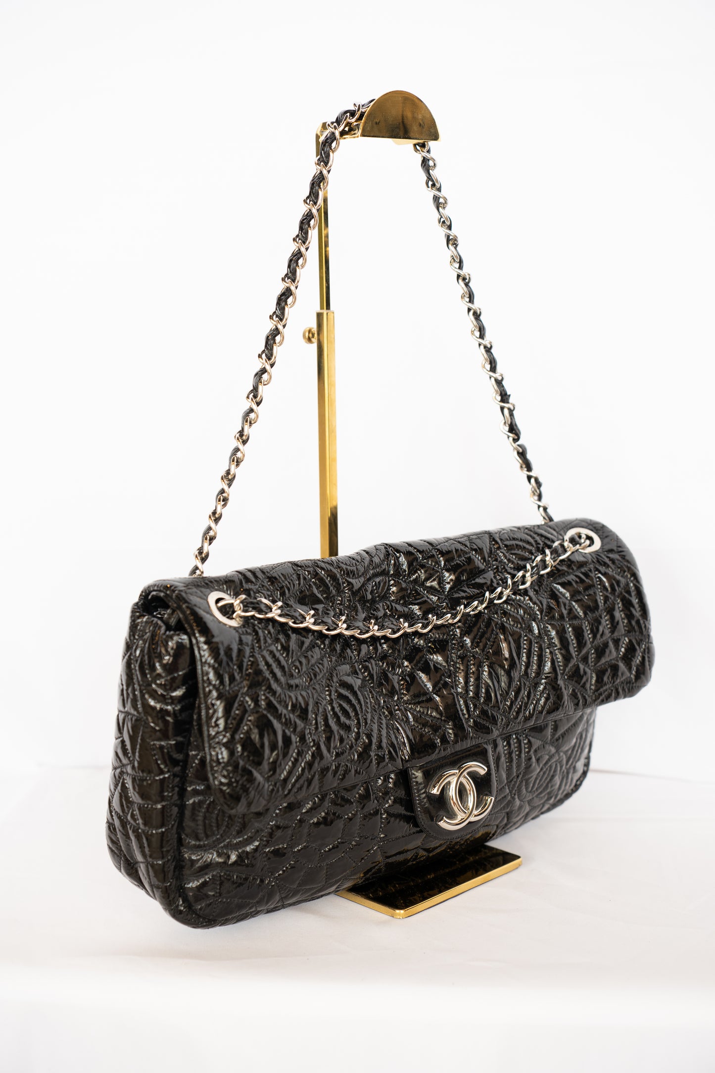 Chanel Black Patent Leather Rock in Moscou Flap Bag