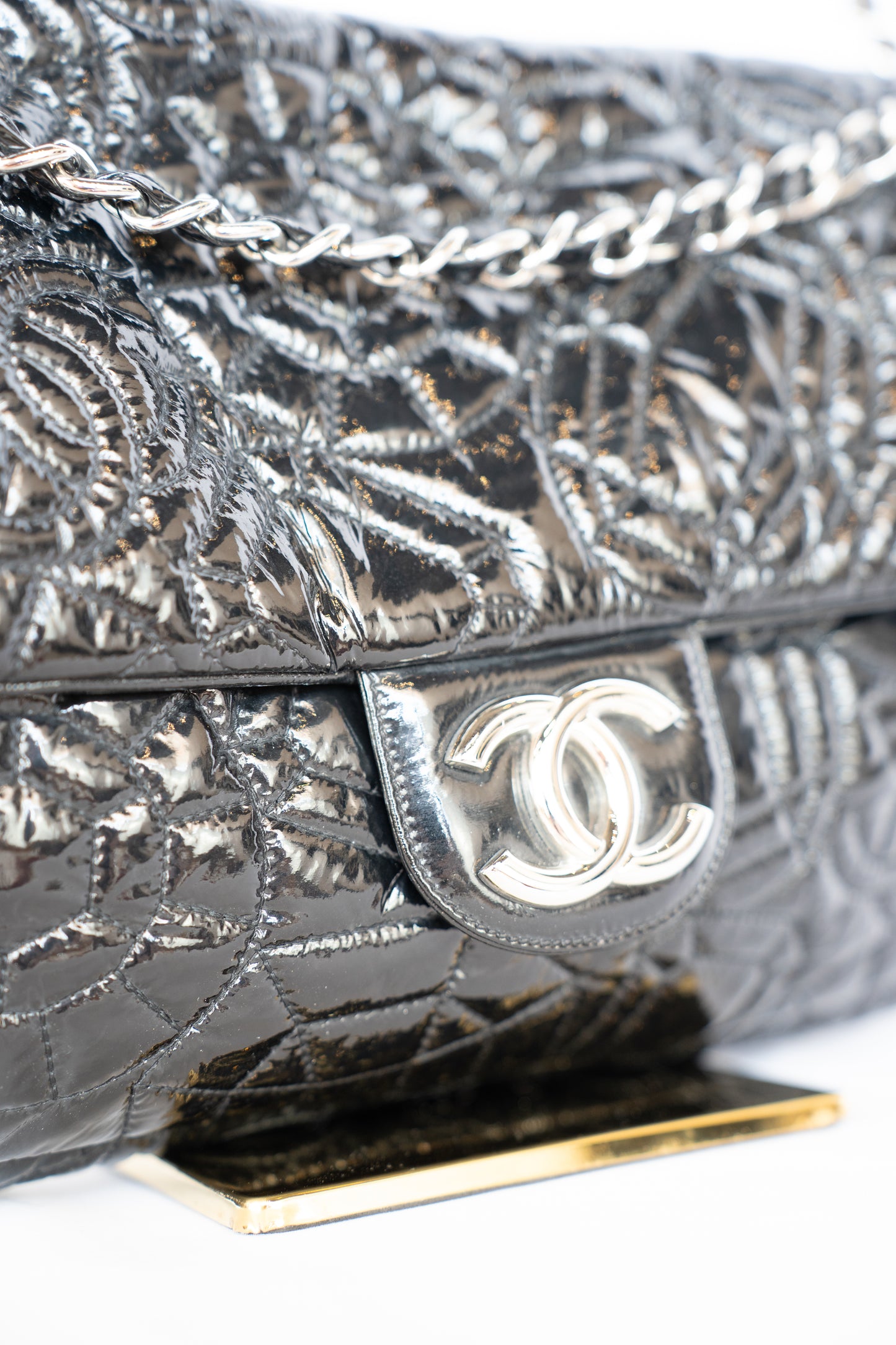 Chanel Black Patent Leather Rock in Moscou Flap Bag