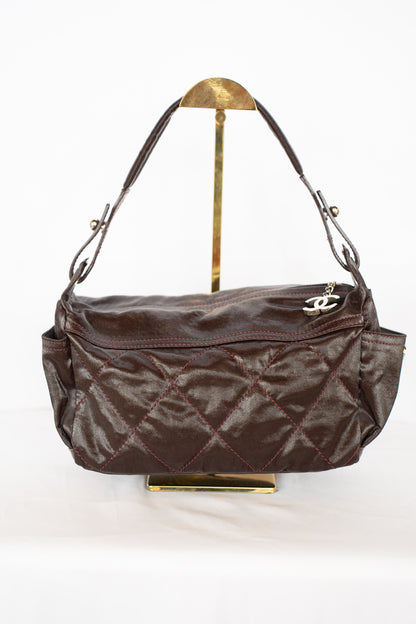 Chanel Brown/Plum Quilted Shoulder Bag w/ CC Zipper Pull