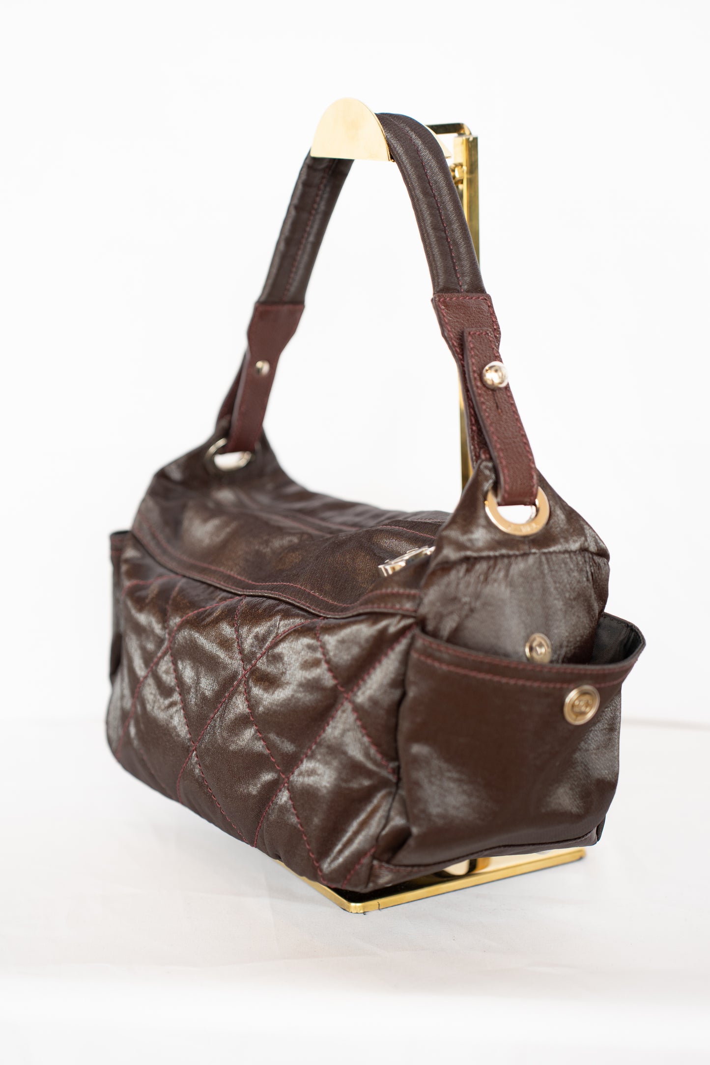 Chanel Brown/Plum Quilted Shoulder Bag w/ CC Zipper Pull