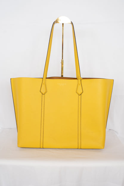Tory Burch Pebbled Leather Mustard Yellow Large "Perry" Tote