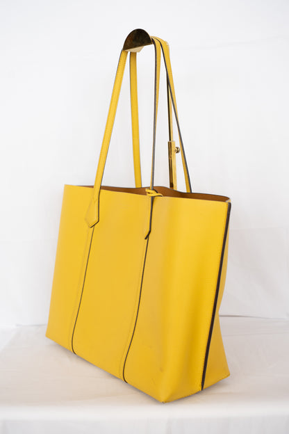 Tory Burch Pebbled Leather Mustard Yellow Large "Perry" Tote
