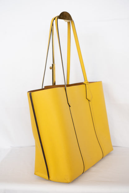 Tory Burch Pebbled Leather Mustard Yellow Large "Perry" Tote