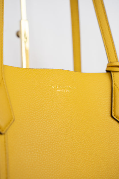 Tory Burch Pebbled Leather Mustard Yellow Large "Perry" Tote