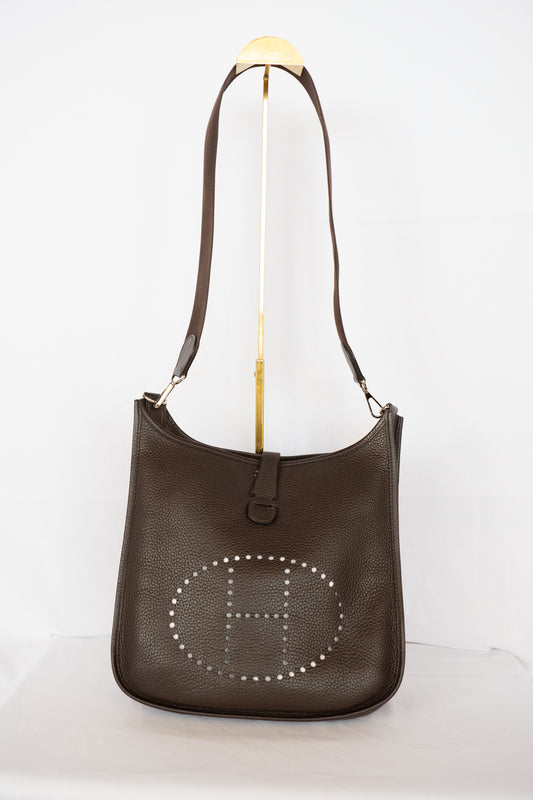 Hermes Chocolate Brown Evelyn GM Handbag