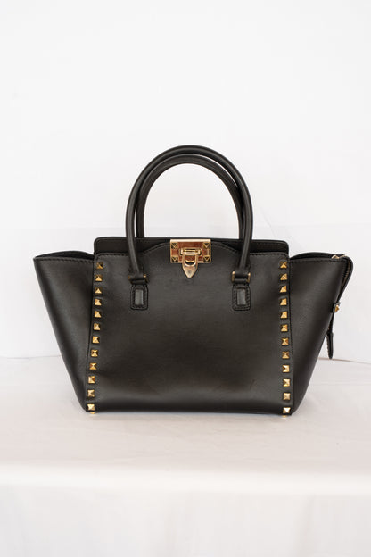 Valentino Black Small Rockstud Top Handle Tote