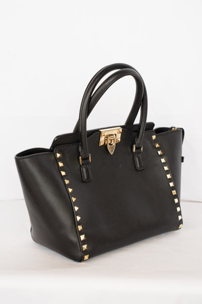 Valentino Black Small Rockstud Top Handle Tote
