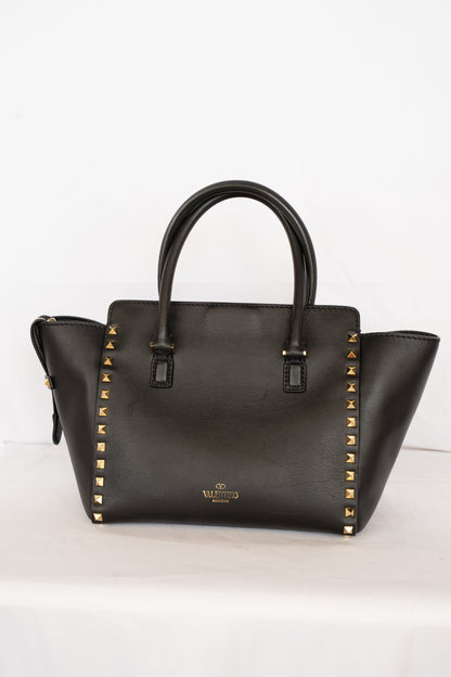 Valentino Black Small Rockstud Top Handle Tote