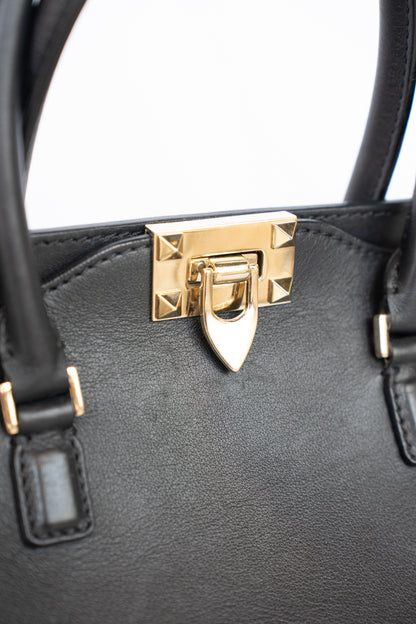 Valentino Black Small Rockstud Top Handle Tote