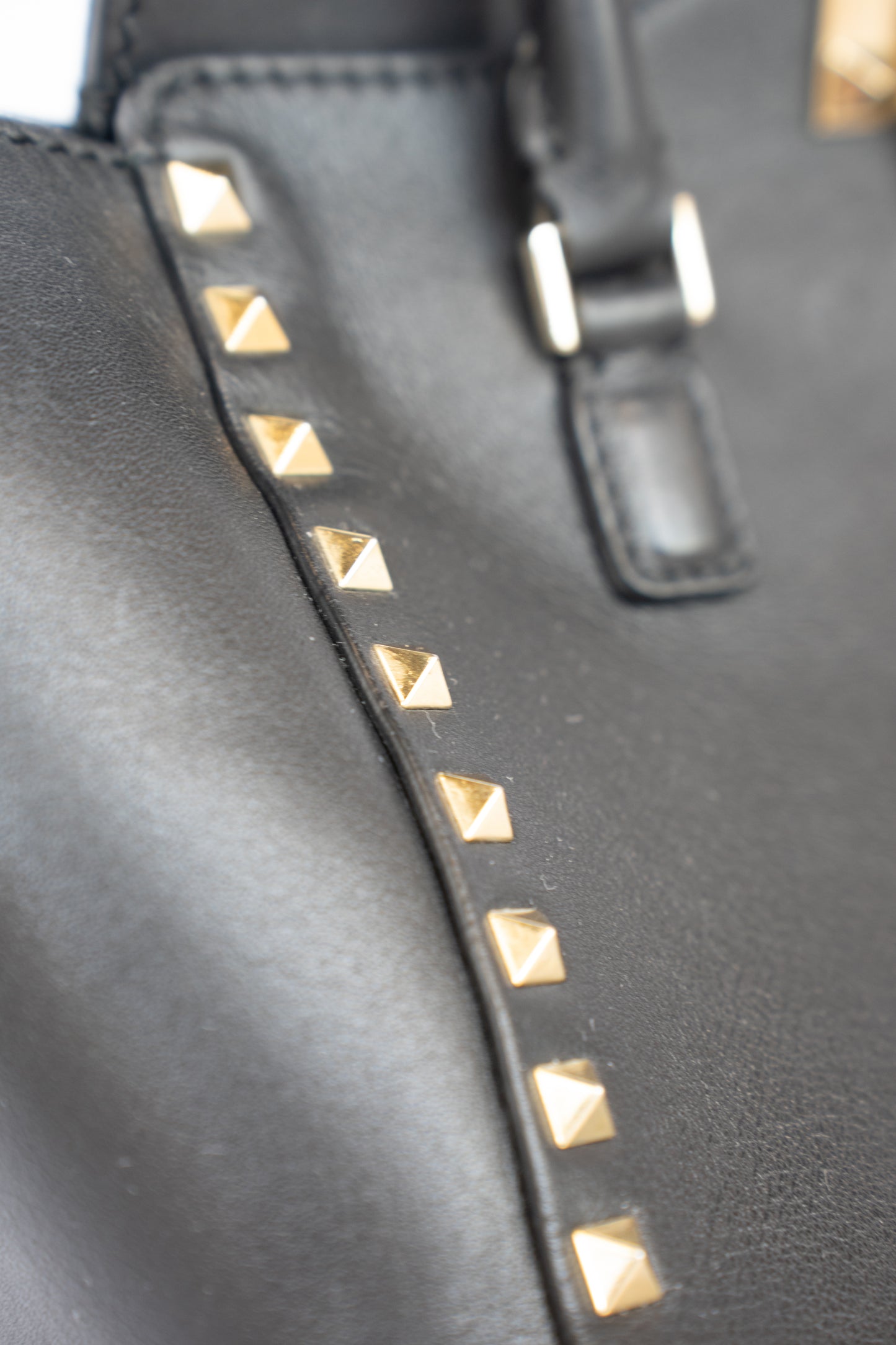 Valentino Black Small Rockstud Top Handle Tote
