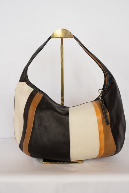 Coach Cream, Brown & Black Striped Shoulder Bag