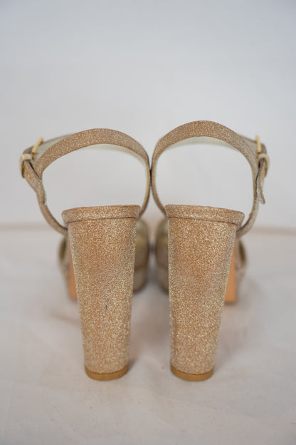 Stuart Weitzman Gold Sparkle Peep Toe Platfom Sandals