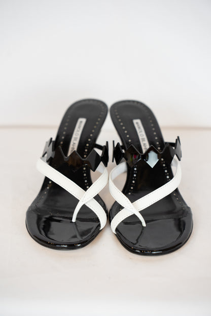 DUSTBAG - Manolo Blahnik Black & White Strappy Heeled Sandals