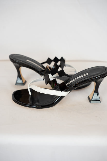 DUSTBAG - Manolo Blahnik Black & White Strappy Heeled Sandals