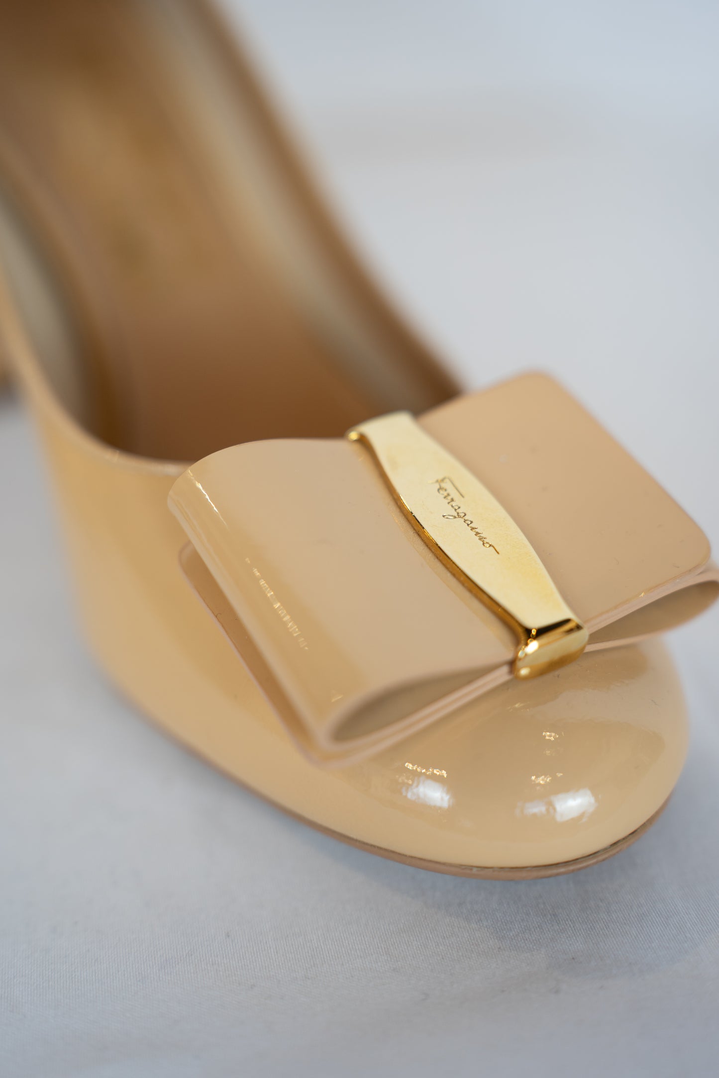 Ferragamo Nude Round Toe Pumps w/ Toe Bow