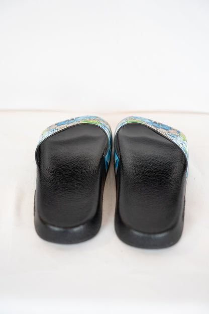 Gucci Monogram & Blue Floral Open Toe Sildes