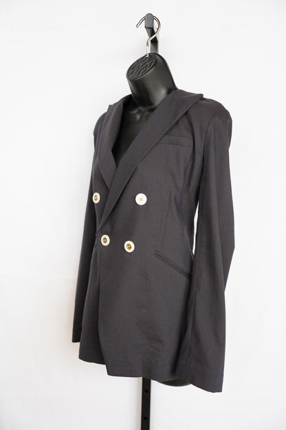 Veronica Beard Linen/Wool Blue Blazer Jacket w Pearl & Gold Buttons