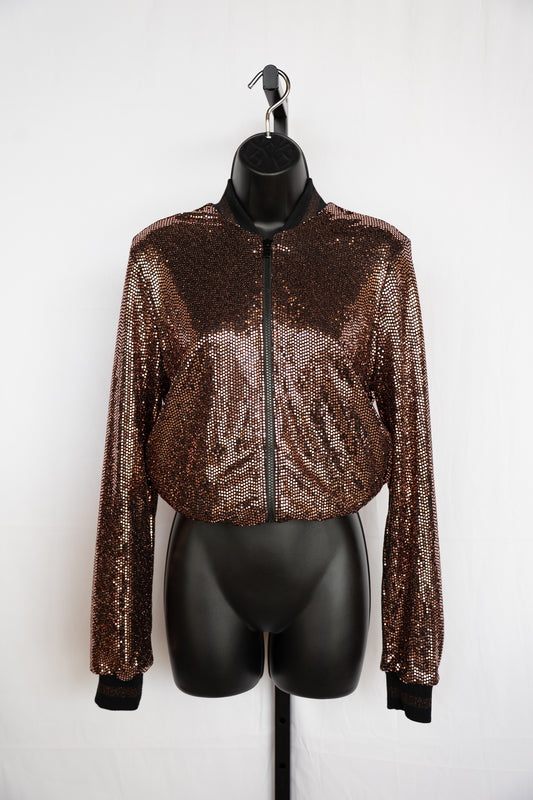 Pam & Gela Rose Gold Sequin Bomber Jacket