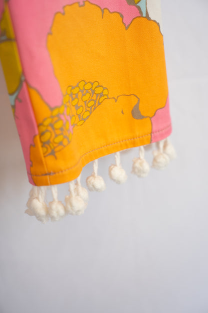 Trina Turk Pink & Orange Floral Pants w/ White Pom Poms on Bottom