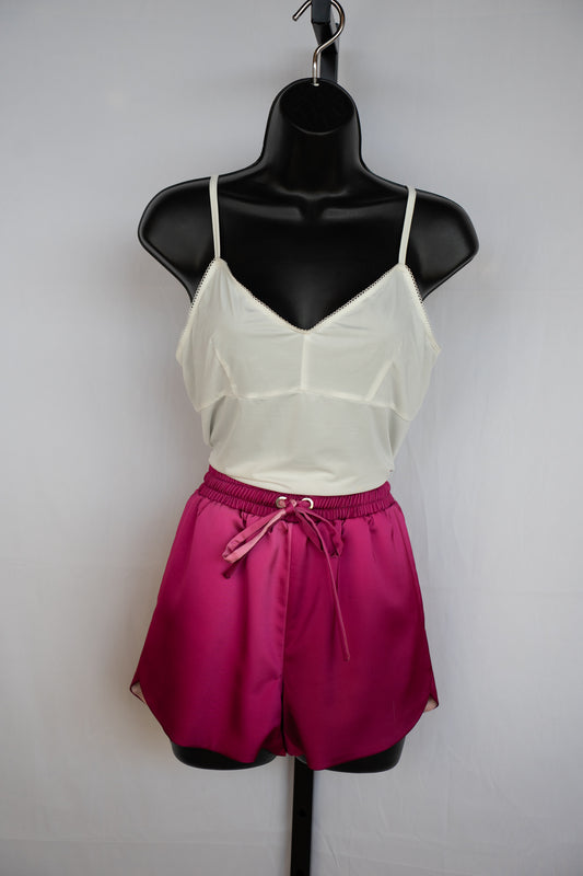 Jonathan Simkhai Silk Dark Pink Elastic Waist Drawstring Mini Shorts