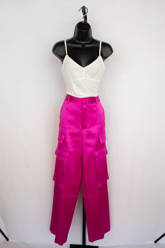 Frame Fuschia Satin Cargo Pants