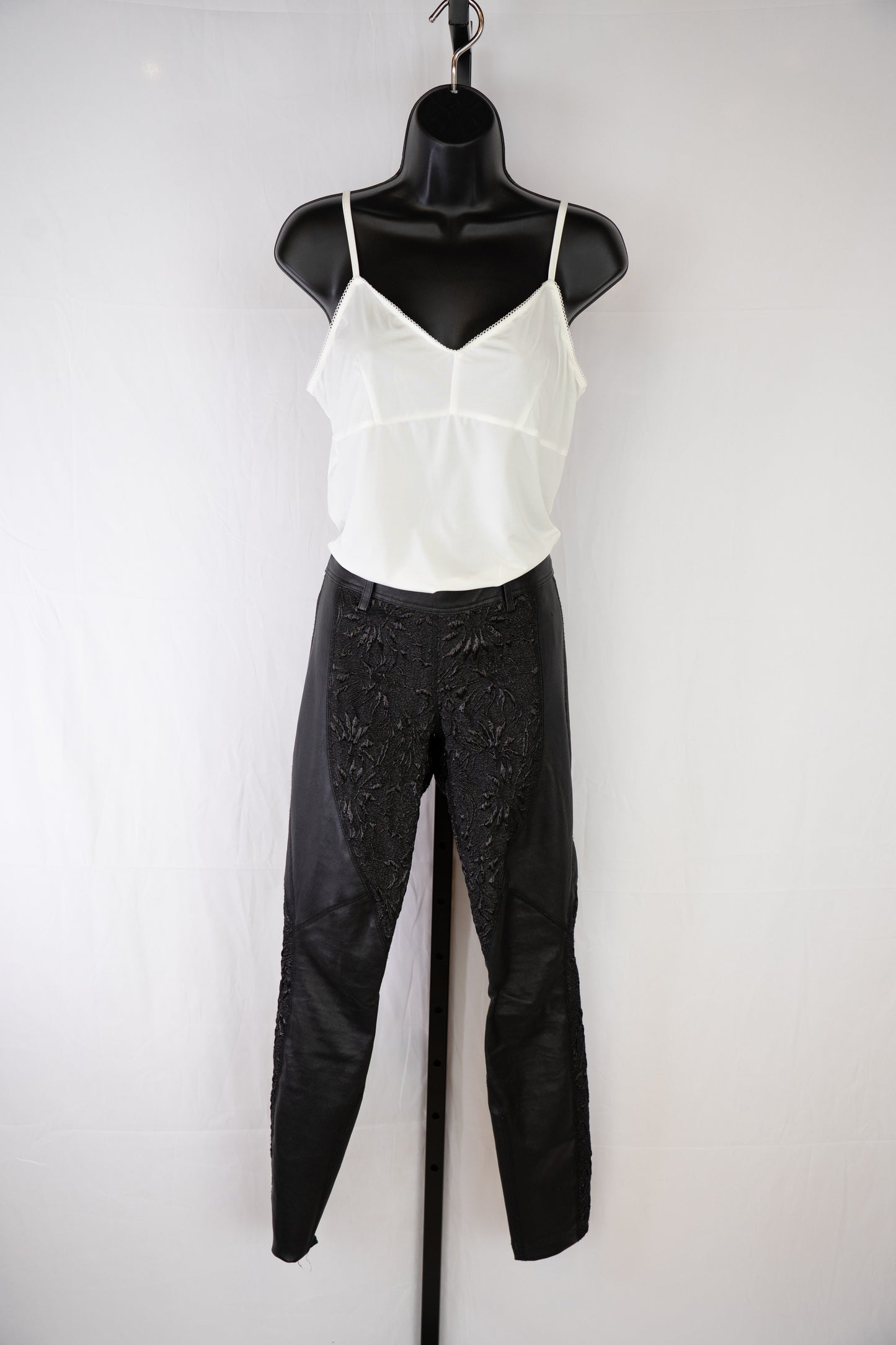 Faith Connexion Leather Black Embellished Leggings w Zipper at Ankles