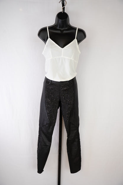 Faith Connexion Leather Black Embellished Leggings w Zipper at Ankles