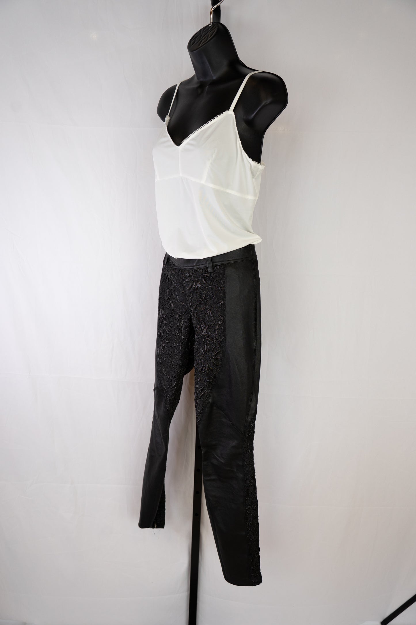 Faith Connexion Leather Black Embellished Leggings w Zipper at Ankles