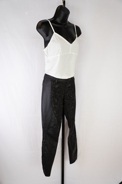 Faith Connexion Leather Black Embellished Leggings w Zipper at Ankles