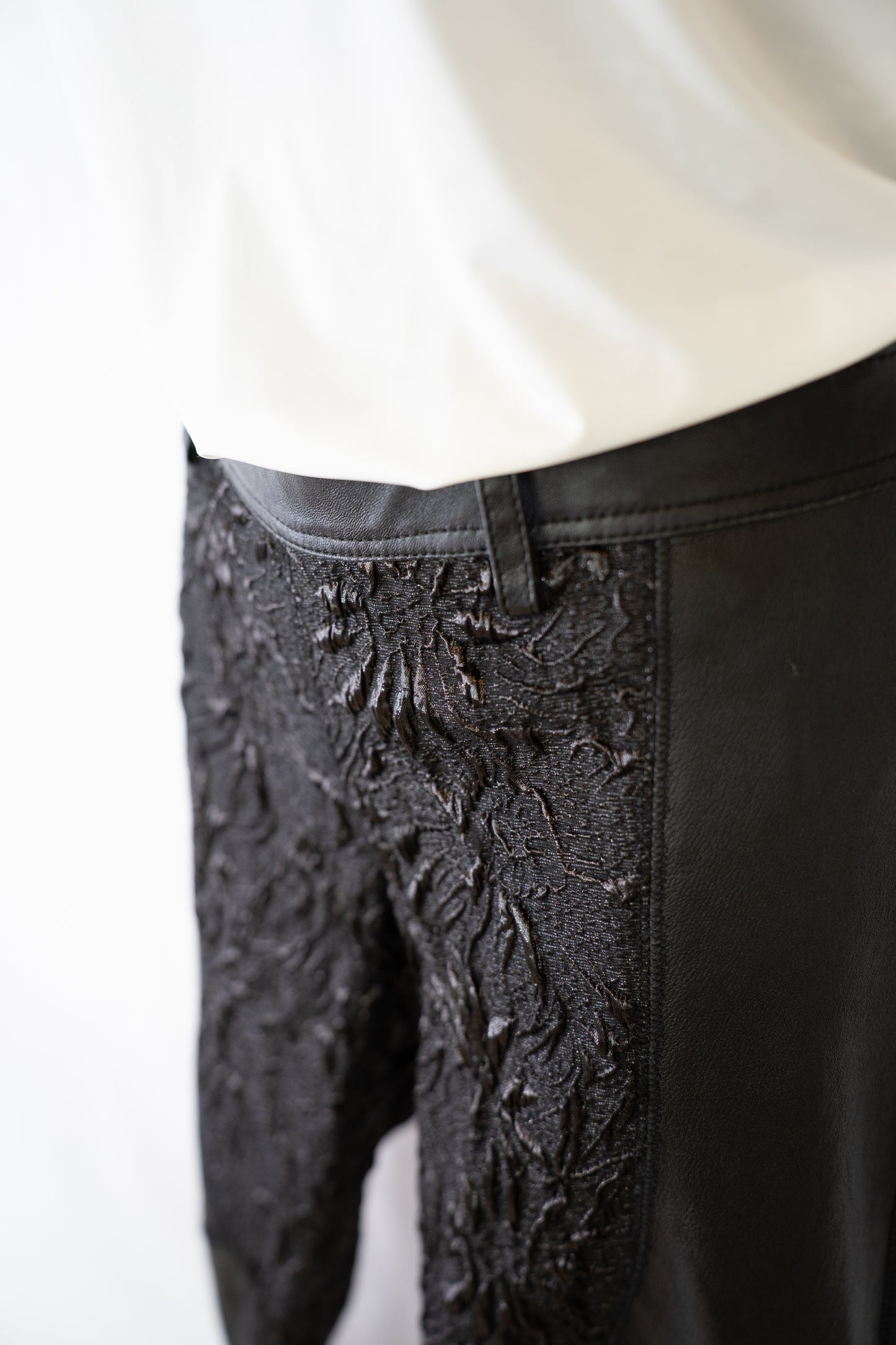 Faith Connexion Leather Black Embellished Leggings w Zipper at Ankles