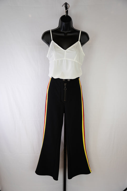 Ellery Black w Red/Yellow Stripe Flare Pants w Large Middle Front Zipper