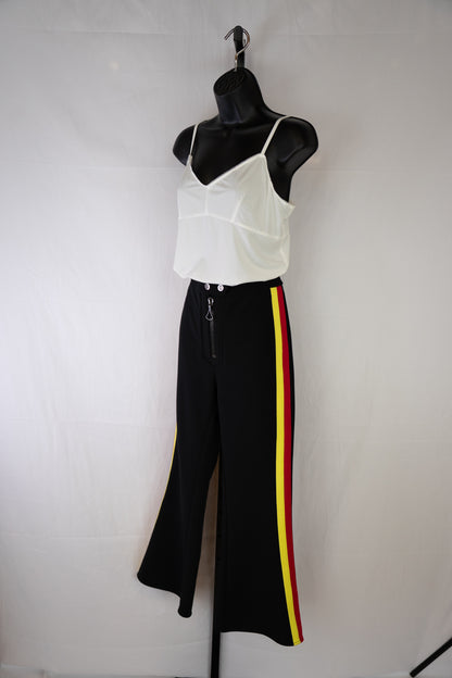 Ellery Black w Red/Yellow Stripe Flare Pants w Large Middle Front Zipper