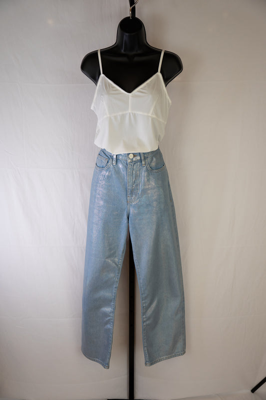 Frame Light Denim Le Jane Crop Metallic Wax Jeans