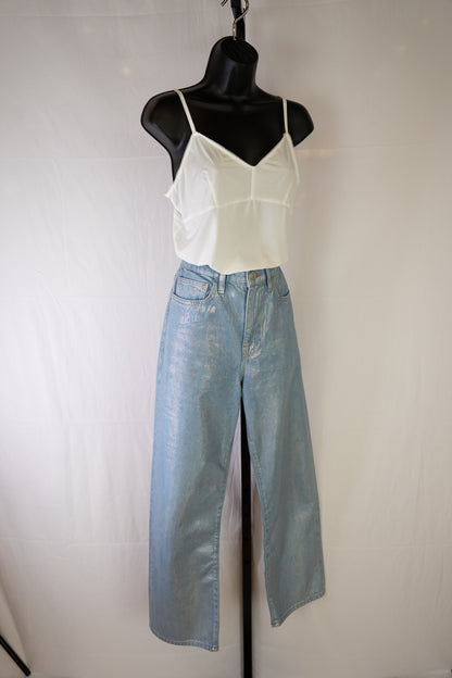 Frame Light Denim Le Jane Crop Metallic Wax Jeans