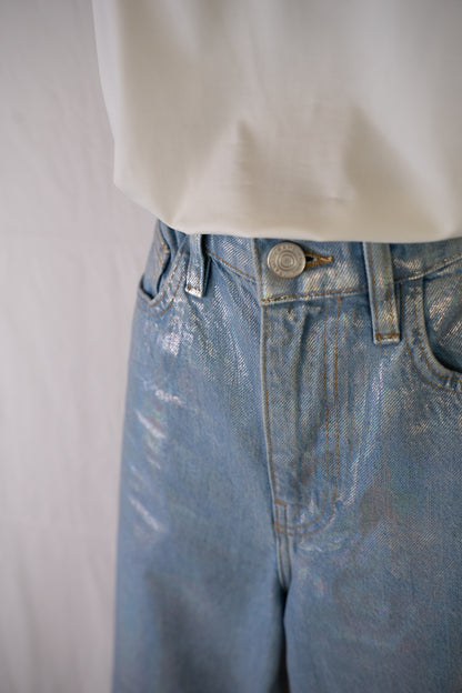 Frame Light Denim Le Jane Crop Metallic Wax Jeans