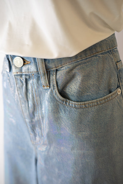 Frame Light Denim Le Jane Crop Metallic Wax Jeans