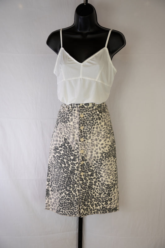 Mother Denim Grey & White Leopard Print High-Waist Button Down Knee-Length Skirt NWT