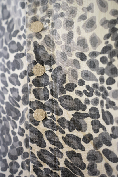 Mother Denim Grey & White Leopard Print High-Waist Button Down Knee-Length Skirt NWT