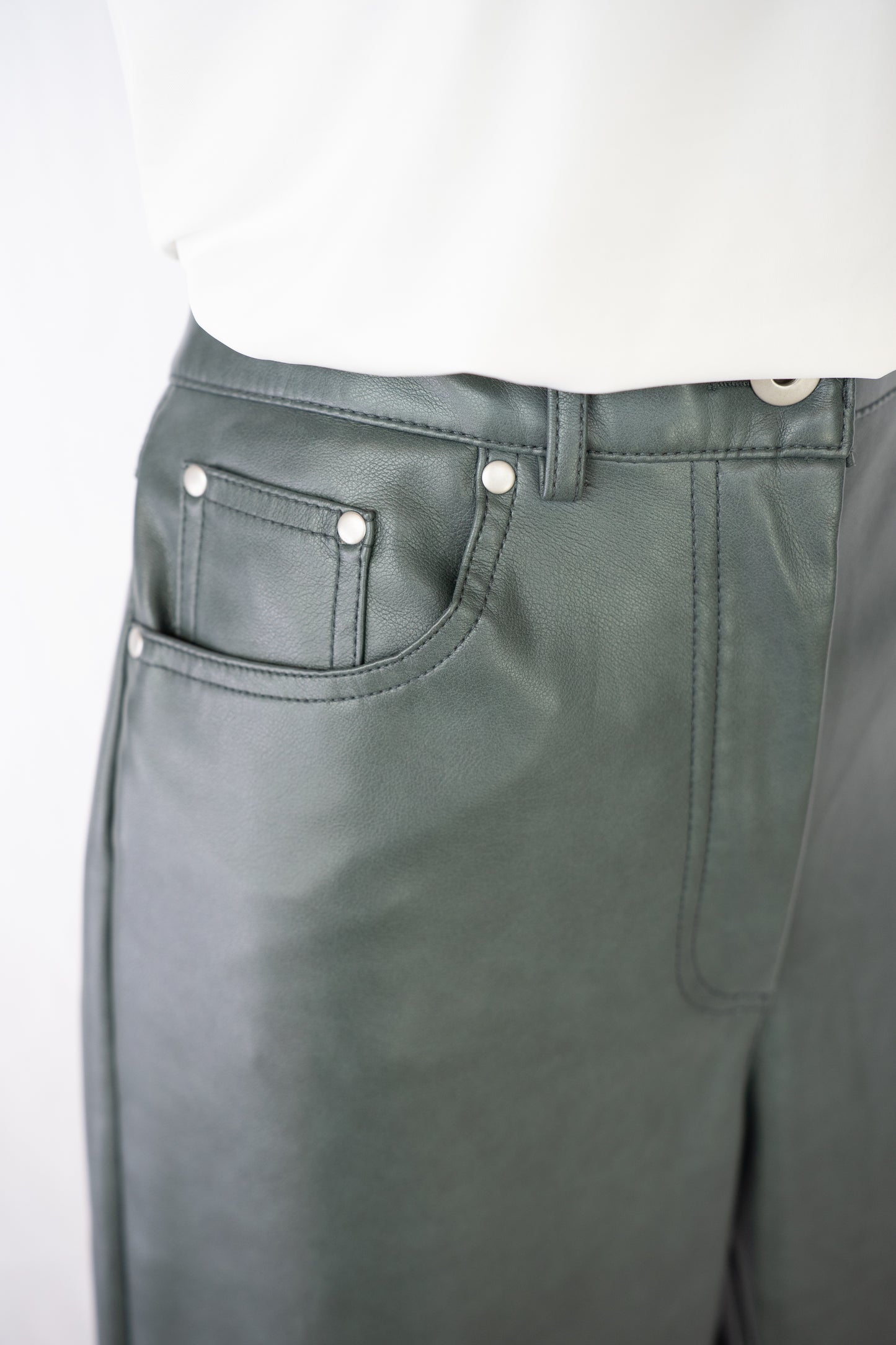 7 For All Mankind Faux Leather Dark Dusty Green High-Waist Straight Leg Pants