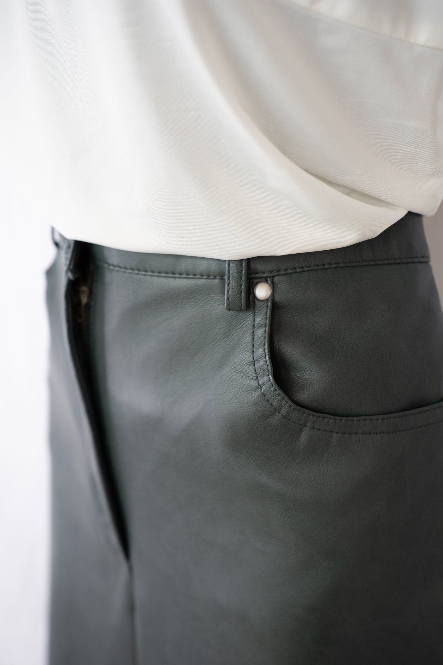 7 For All Mankind Faux Leather Dark Dusty Green High-Waist Straight Leg Pants