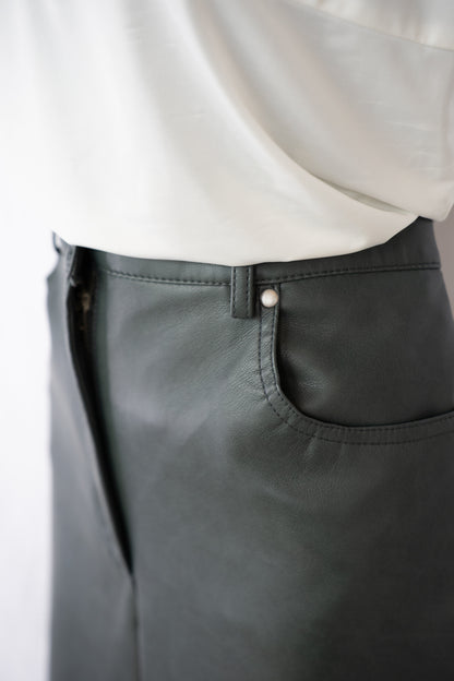 7 For All Mankind Faux Leather Dark Dusty Green High-Waist Straight Leg Pants