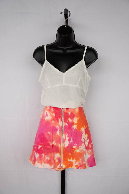 Trina Turk Pink Orange Tie-Dye Zip Up Mini Skirt NWT