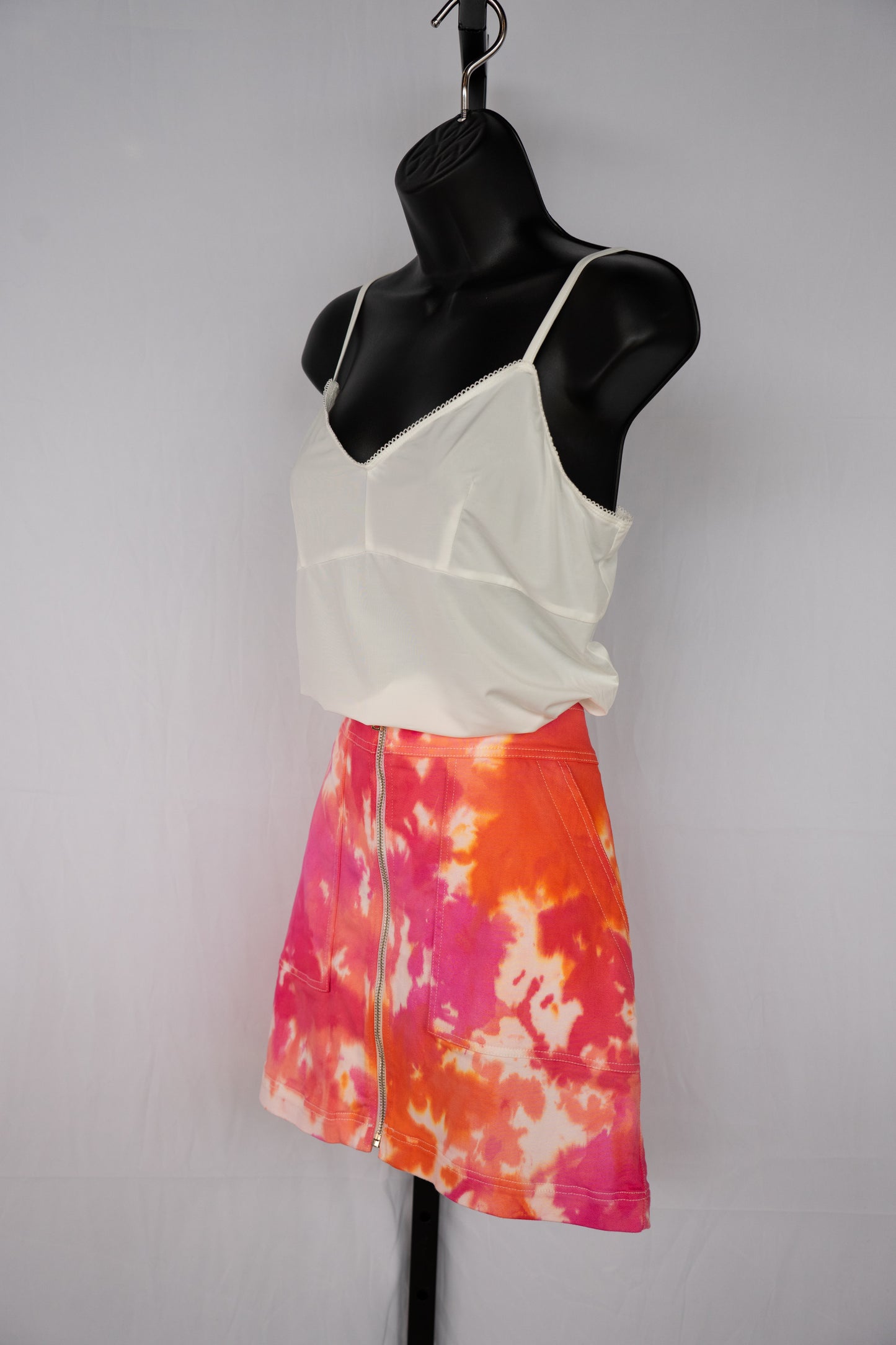 Trina Turk Pink Orange Tie-Dye Zip Up Mini Skirt NWT